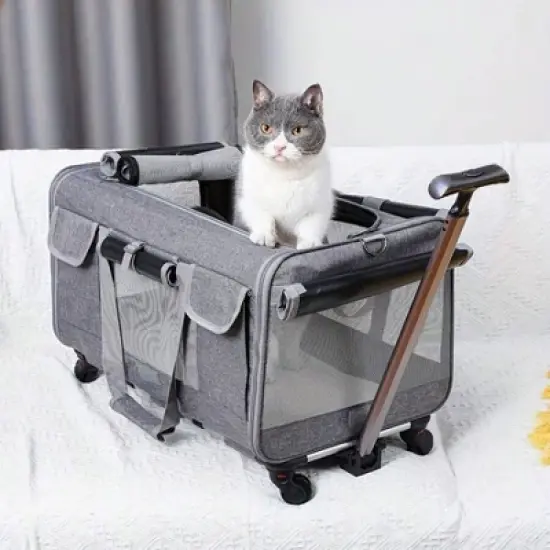 Babeyer Cat Dog Carrier With Detachable Wheels, Pet Travel Rolling Carrier, For Small And Medium-Sized Dogs And Cats image {9}