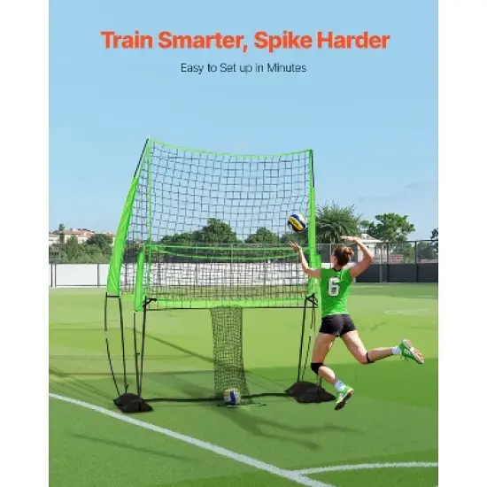 VEVOR Volleyball Training Net System, Freely Height-Adjustable Practice Equipment with Ball Return, 8x11ft Portable Net Station, Black&Green image {2}
