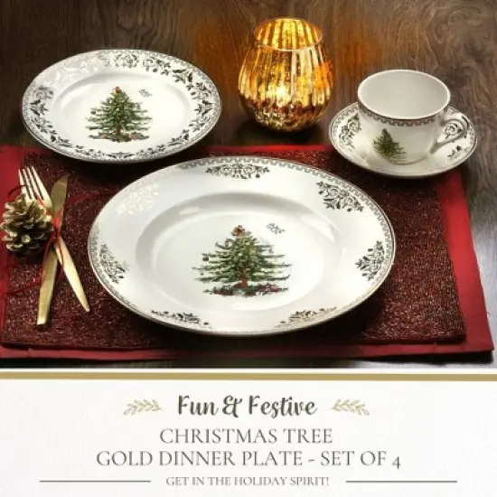Spode Christmas Tree Gold Collection Dinner Plates, Set of 4 image {1}