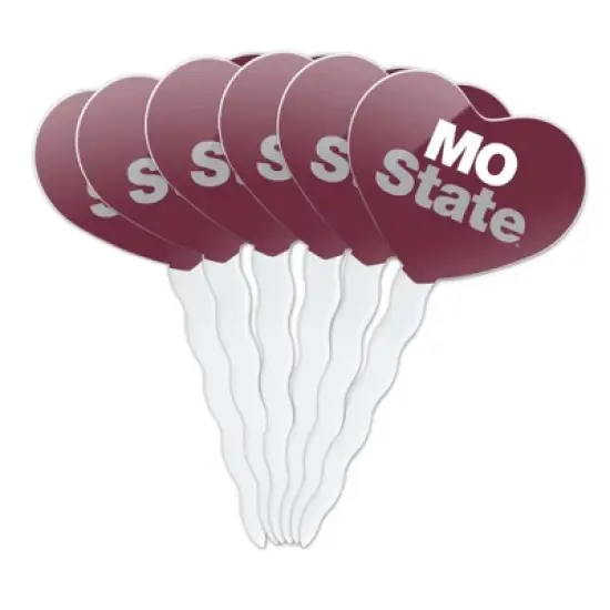 NCAA Missouri State University Primary Logo Heart Love Cupcake Picks Toppers Decoration Set of 6 image {7}