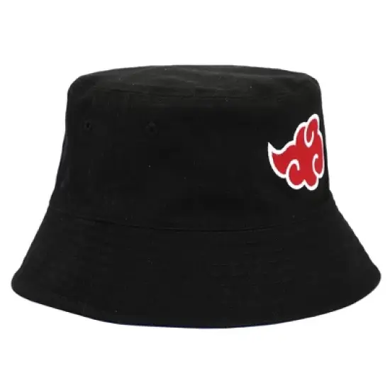 Naruto Anime Reversible Akatsuki & Hidden Leaf Village Symbol Unisex Black Bucket Hat image {2}