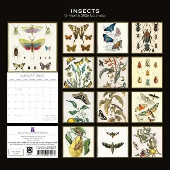 2026 Square Wall Calendar, Insects, 16-Month Arts & Antiques Theme with 180 Reminder Stickers (12x12 In) image {3}