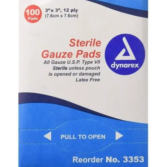 Dynarex Sterile Gauze Pads 3" x 3" 12-Ply, 100 Count image {4}