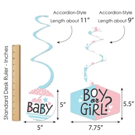 Big Dot of Happiness Baby Gender Reveal - Team Boy or Girl Party Hanging Decor - Party Decoration Swirls - Set of 40 image {5}