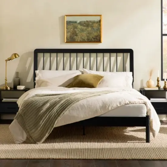 Saracina Home Queen MidCentury Modern Solid Wood Bed with Framed Spindle Headboard image {3}