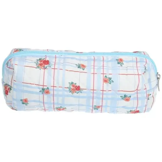 Unique Bargains Durable Small Quilted Makeup Bag Blue Red 1 Pc image {3}