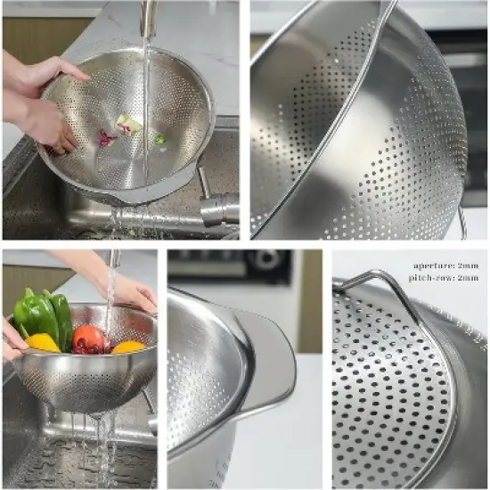 18/8 Stainless Steel Microwell Colander, Fruits, Rice, and Pasta image {5}
