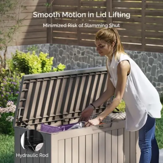 Sersper 85 Gallon Resin Outdoor Storage Box for Patio Furniture Cushions, Pool Toys, and Garden Tools with Handles, Brown image {4}