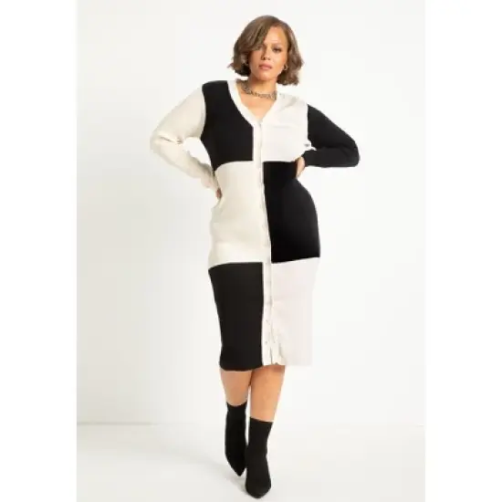 ELOQUII Women&rsquo;s Plus Size Colorblock Sweater Cardigan Dress image {1}