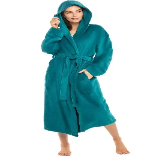 Women's Soft Fleece Robe with Hood, Warm Lightweight Bathrobe image {5}