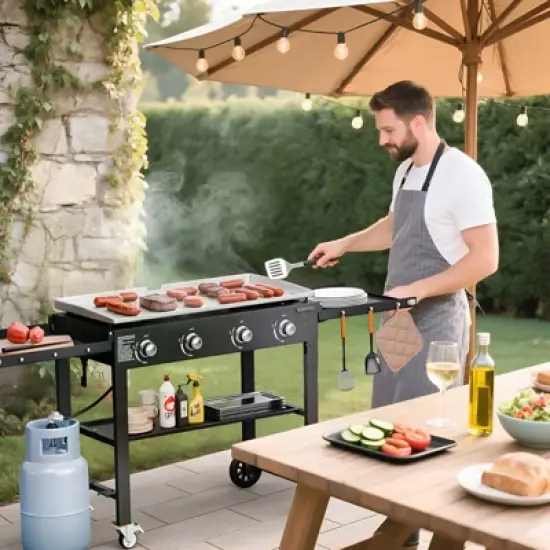 SKONYON 4-Burner Gas Grill  60000 BTU Propane Griddle with Side Board image {7}