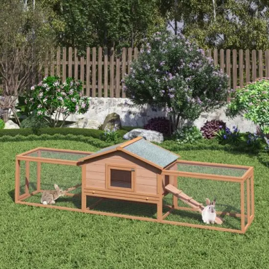 Kumasinova 2-Story Large Outdoor Rabbit Hutch with Run,121.65" Wooden Bunny Cage with Ramp,Asphalt Roof & Locking Doors,Rabbit Cage for Small Animals image {6}