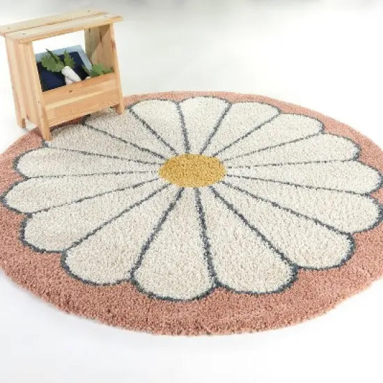 5'3"x7' Lily Floral Kids' Rug Cream - Balta Rugs: Round, Botanical Pattern, High Pile, UV & Stain Resistant image {1}