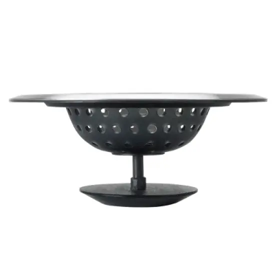 OXO Silicone Sink Strainer with Stopper: Black, Stainless Steel, Kitchen Drain Plug, Dishwasher-Safe, 4.3" Diameter image {1}