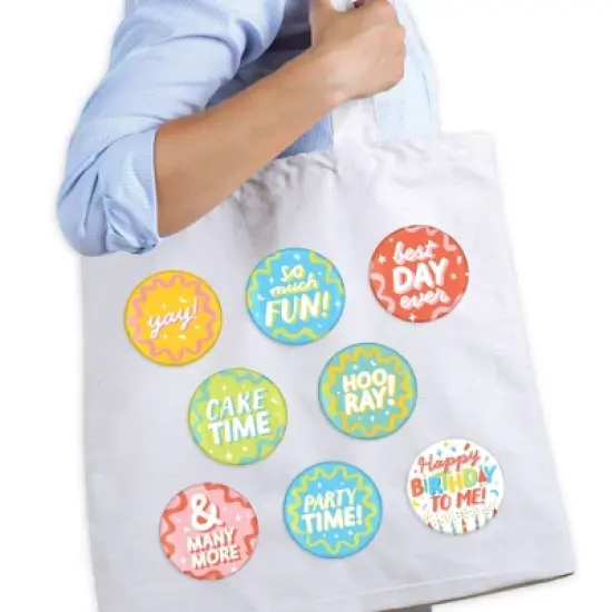 Big Dot of Happiness Party Time - 3 inch Happy Birthday Party Badge - Pinback Buttons - Set of 8 image {1}