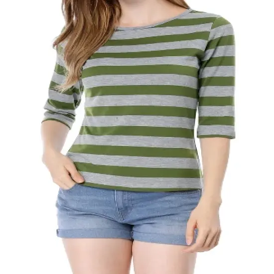 Allegra K Women's Elbow Sleeves Round Neck Slim Fit Casual Printed T-Shirt image {27}