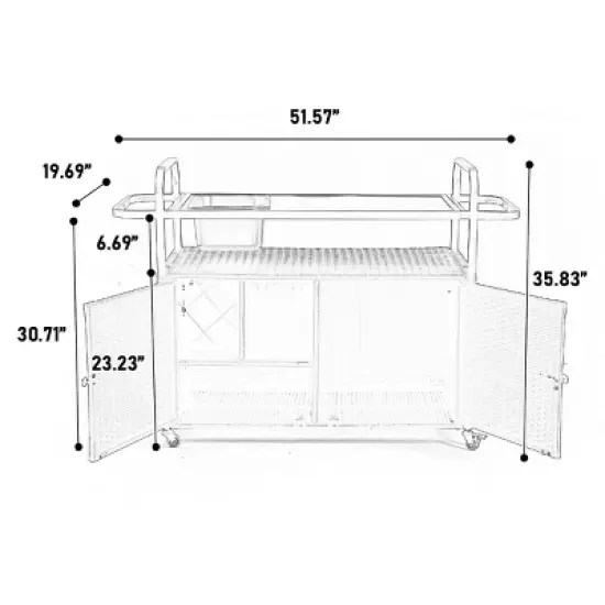 Outdoor Bar Table With One Ice Bucket, Lockable Wheels, Side Basket For Garden, Wicker Bar Cart With Cabinet, Bar Cart Outdoor-Cuddlewood image {3}
