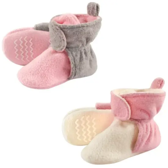 Hudson Baby Infant and Toddler Girl Cozy Fleece Booties 2pk, Lt Pink Cream image {1}