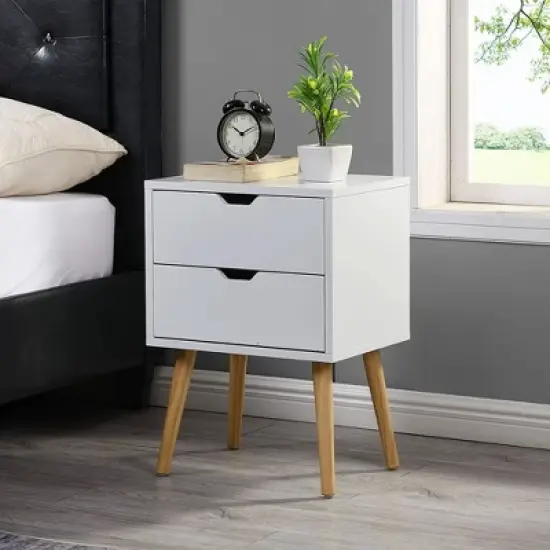 Sweetgo Modern Wooden Bedroom Nightstand End Side Table with 4 Anti-Slip Rubber Padded Legs, and 2 Groove-Handled Storage Drawers image {3}