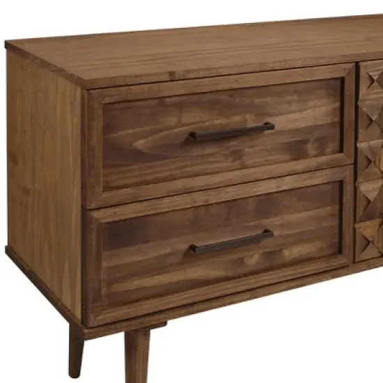 58" Modern Boho Solid Pine Wood Closed Storage Sideboard Brown - Saracina Home image {4}