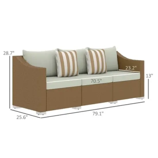 Resenkos 3 Seater Patio Couch, Outdoor Sectional Furniture, PE Rattan,Gray image {9}