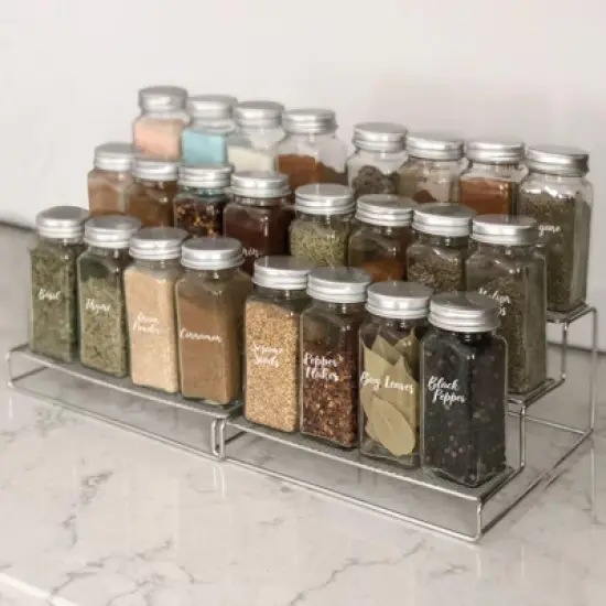 Talented Kitchen 2 Pack Spice Rack Organizer with 24 Glass Spice Jars Seasoning Containers 4 Oz, Spice Labels & 3-Tier Rack for Cabinets image {1}