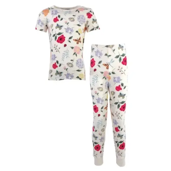 Touched by Nature Toddler and Kids Girl Organic Cotton Tight-Fit Pajama Set, Flutter Garden image {3}