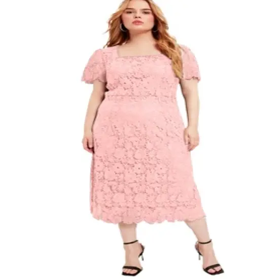 June + Vie by Roaman's Women&rsquo;s Plus Size Square-Neck Lace Jessica Dress image {3}