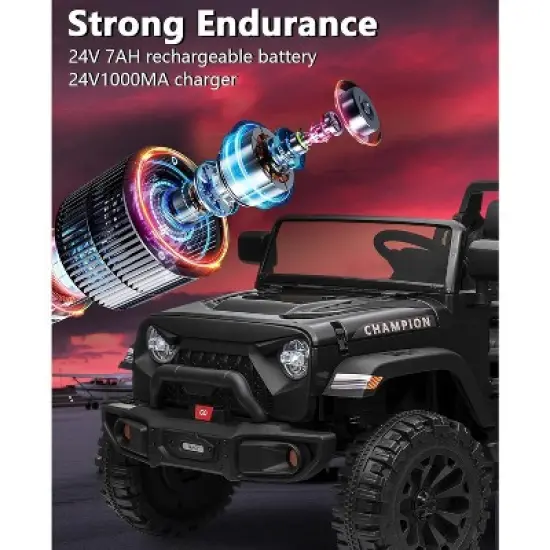 2-Seat Kids Ride-On Car, 4-Wheel 24V Electric Vehicle with Remote Control, Bluetooth, Music, 3 Speeds, 2x200W Powerful Motors image {4}