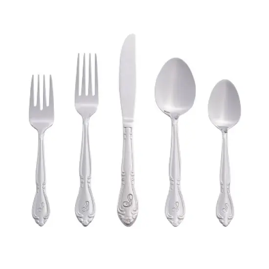 RiverRidge Rose Flatware 46pc Monogrammed Stainless Steel Silverware Set for 8 image {22}