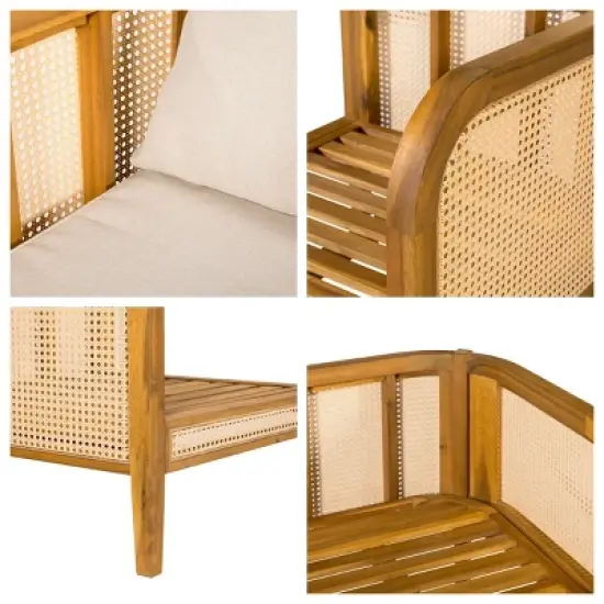 5-Piece Outdoor Sectional Sofas Set,V-Shaped Acacia Wood Patio Sectional with Cushions,Wicker Outdoor Sectional Sofa for Balcony-Coolbibila image {6}