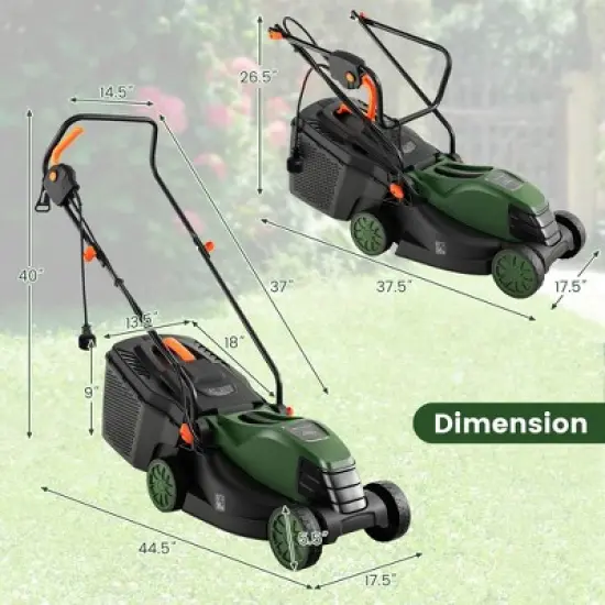 Costway Electric Corded Lawn Mower 12-AMP 14-Inch Walk-Behind Lawnmower with Collection Box image {2}