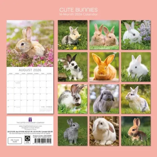 2026 Square Wall Calendar, Cute Bunnies, 16-Month Animals Theme with 180 Reminder Stickers (12x12 In) image {3}