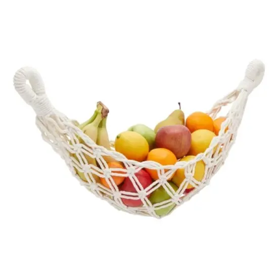 Okuna Outpost Macrame Hanging Fruit Hammock with 2 Hooks, Under Cabinet Storage, 6x25x15 in image {2}