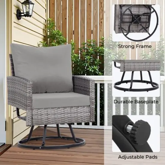 3-Piece Wicker Patio Furniture Set, Rattan Swivel Chairs with Coffee Table, Outdoor Seating for Porch, Balcony, or Garden &ndash;Wicker with Cushions image {14}