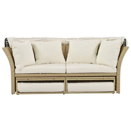 Oris 4-piece Rattan Outdoor Patio Daybed, Round Sofa with Retractable Canopy and 4 Pillows, Tanning Near Me - Maison Boucle image {1}