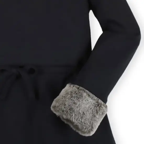 Hope & Henry Girls' Long Sleeve Ponte Skater Dress with Faux Fur Trim, Toddler image {2}