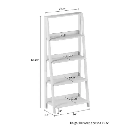 Hastings Home 4-Tier Ladder Bookshelf Freestanding Wooden Bookcase, White image {1}