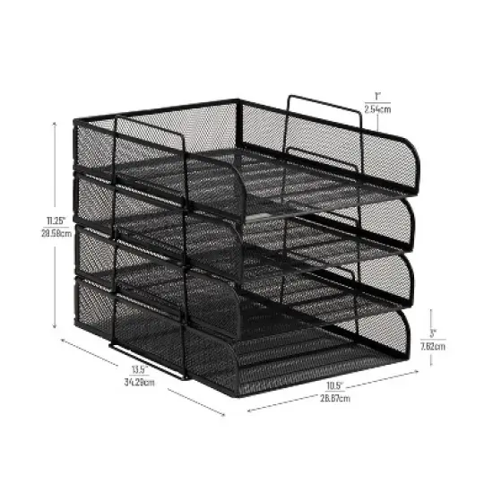 Mind Reader 4-Tier Stackable Paper Tray Metal Mesh Black image {2}