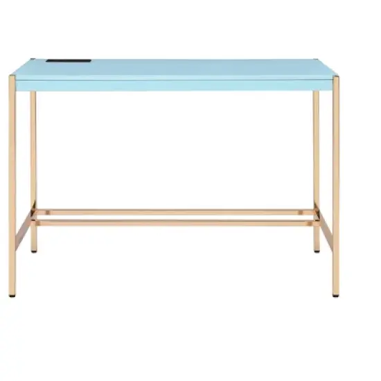 Yinvani Blue Solid Wood Desk with USB Port image {5}