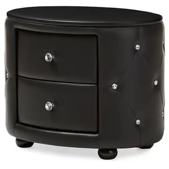 Davina Hollywood Glamour Style Oval 2 - Drawer Faux Leather Upholstered Nightstand - Baxton Studio image {6}