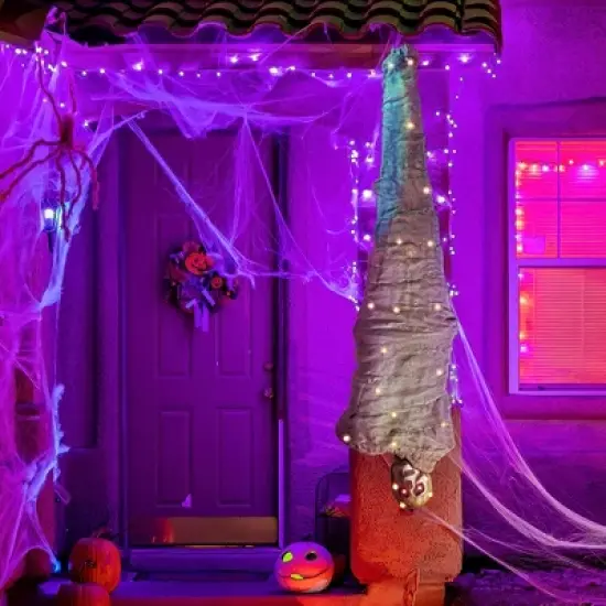 Joyfy 65" Halloween Hanging Cocoon Corpses Props Outdoor, Halloween Decoration Body Prop Corpses Skeleton with Lights&LED Eyes&Sound image {9}