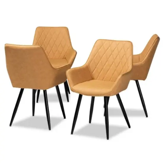 4pc Astrid Leather Upholstered Metal Dining Chairs - Baxton Studio image {7}