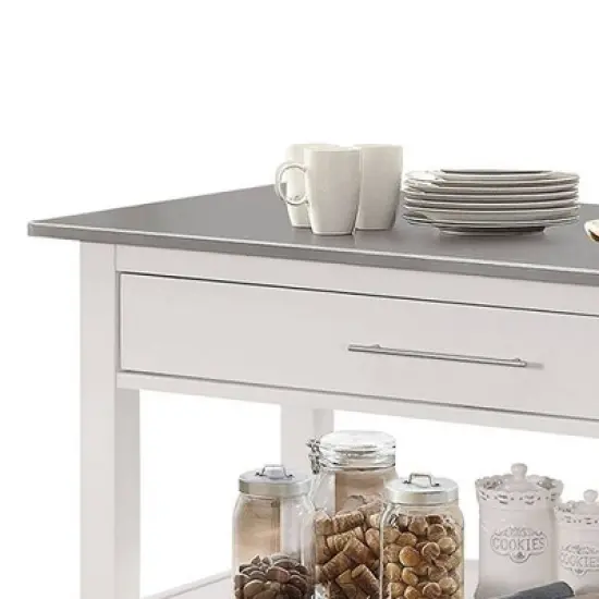 Ottawa Kitchen Island Stainless Steel and White - Acme Furniture image {5}
