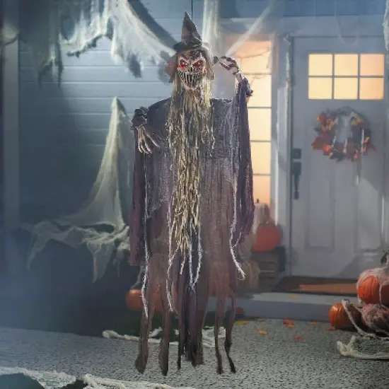 5 Ft. Light-Up Hanging Brown Reaper with Hat Halloween Decoration image {1}