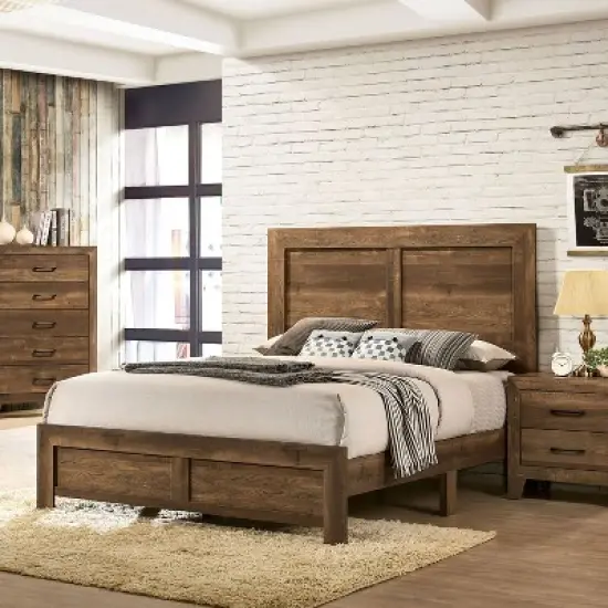 3pc Queen Quail Bedroom Set with 2 Nightstands Rustic Light Walnut - HOMES: Inside + Out image {4}