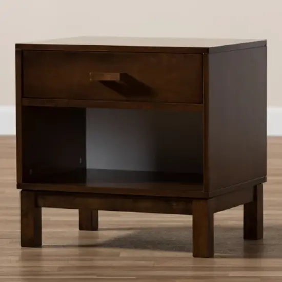Deirdre Modern and Contemporary Wood 1 Drawer Nightstand - Baxton Studio image {9}