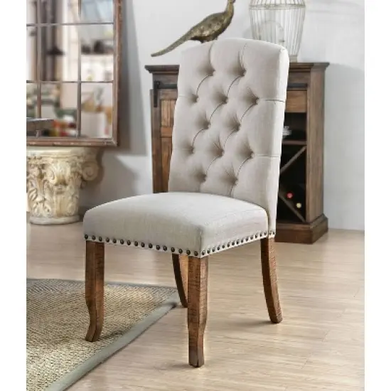 2pk Shelia Nailhead Trim Upholstered Side Chairs Rustic Pine/Ivory - HOMES: Inside + Out image {1}