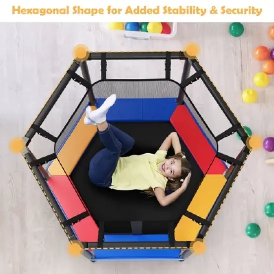 Costway 48'' Hexagonal Kids Trampoline Recreational Bounce Jumper W/Foam Padded Handrails image {4}