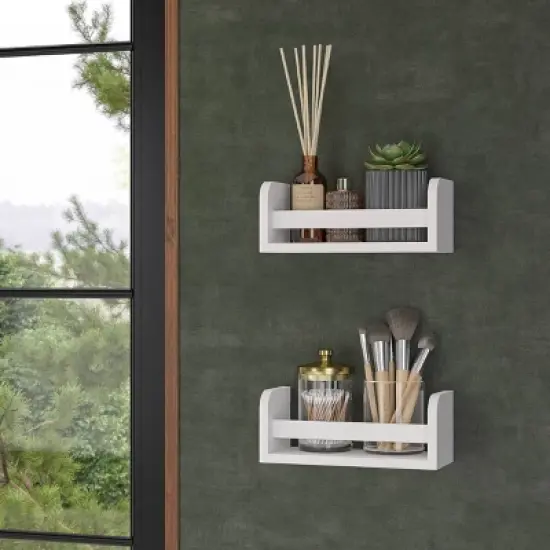 2pk Kids' 10" Floating Wall Mount Bookshelf Set White - RiverRidge Home image {12}